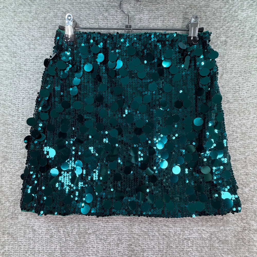 Sequin Mini Skirt Large Disc Embellished Size S Teal Green Party Rave Disco